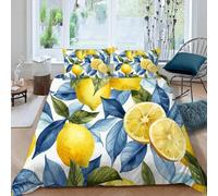 3D Printed Lemon Duvet Cover Set 155x220(61″×87″),Soft Microfiber Hypoallergenic Plant Bedding Set with Pillowcase, Quilt Cover with Zipper for Kids, Teens 1e45