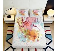 3D Printed Leo Zodiac Fitted Sheet Microfiber Deep Pocket Non-Slip Leo Design Mattress Fitted Cover Bedroom Bedding 120x200x25cm