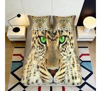 3D Printed Leopard Face Fitted Sheet Microfiber Soft Green Eyes Wild Animal Bed Cover for Bedroom Guest Room Decor 90x200x25cm
