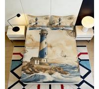 3D Printed Lighthouse Ocean Fitted Sheet Microfiber Deep Pocket Bedroom Bedding Non-Slip Full Wrap Lighthouse Mattress Fitted Cover 200x200x25cm