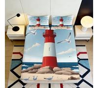 3D Printed Lighthouse Seagull Fitted Sheet Microfiber Deep Pocket Non-Slip Bedding Lighthouse Mattress Fitted Cover for Bedroom Washable 180x200x25cm