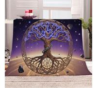 3D Printed Lightning Wrapped Around The Tree Of Life Flannel Fleece Blanket (270GSM) Mysterious Cosmic Style Super Cozy 150x200 cm Double Size Fade Resistant Home Decor Gift - Machine Washable