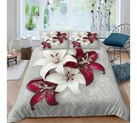 3D Printed Lily Duvet Cover Super King Size For Kids Teens Red Flowers Bedding Set The Ultra-Soft 3 Pieces includes 1 Quilt Covers 260x220 and 2 Pillowcases K.126
