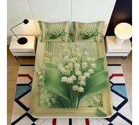 3D Printed Lily of the Valley Green Fitted Sheet Microfiber Non-Slip Mattress Cover for Bedroom Guest Room Decor 140x200x25cm