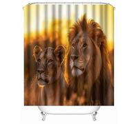 3D Printed Lion Animal Grassland Tropical Shower Curtain 200x200 cm Mould Proof Resistant Polyester Fabric Waterproof Bath Curtains for Shower with 12 rings for Bathroom Decoration