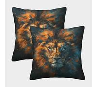 3D Printed Lion Case Cushion Cover Shells for Couch Pack of 2 Cushion Covers Square Throw Pillow Home Decorative for Couch Outdoor Sofa Bedroom Living Room 45x45cm