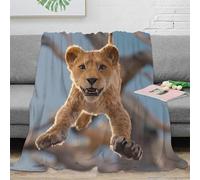3D Printed Lion cub jumping Bed Throw Microfiber Ultra Soft Warm Bedding Wild animal action scene Thermal Blanket Premium Gift for Holiday Celebrations Birthday Anniversary 50x60inch(127x152cm)