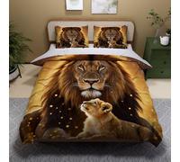 3D Printed Lion Duvet Cover Super King 3 Pieces 220x260cm Animals Lion Bedding Set with Hidden Zipper Soft Microfiber Comforter Quilt Cover with 2 Pillowcase 50x75cm（XXX 3-19）