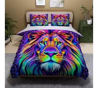 3D Printed Lion Duvet Cover Super King 3 Pieces 220x260cm Animals Lion Bedding Set with Hidden Zipper Soft Microfiber Comforter Quilt Cover with 2 Pillowcase 50x75cm（XXX 1-2）