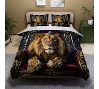 3D Printed Lion Duvet Cover Super King 3 Pieces 220x260cm Animals Lion Bedding Set with Hidden Zipper Soft Microfiber Comforter Quilt Cover with 2 Pillowcase 50x75cm（XXX 4-2）