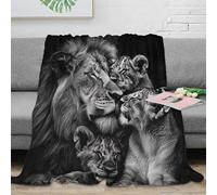 3D Printed Lion family Bedding Throw Microfiber Soft Warm Bedding Cosy Black and white wildlife art Bedding Blanket Wrinkle Resistant Non Pilling for Adults Couples Households 60x80inch(150x200cm)