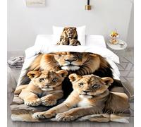 3D Printed Lion Family Duvet Cover Wild Land Animal Bedding Set 2Pcs Luxury Microfiber with Pillowcases,Hidden Zipper for Kid Teens Single（135x200cm） Idea