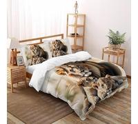 3D Printed Lion Family Duvet Cover Wild Land Animal Bedding Set 3Pcs Luxury Microfiber with Pillowcases,Hidden Zipper for Kid Teens Super King（260x220cm） Modern Home Decor