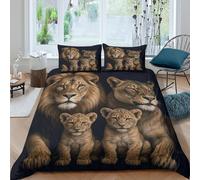 3D Printed Lion Family Microfiber Duvet Cover Bedroom Decor Lion Bedding Set for Adults Teens Soft Breathable Home Gift Super king（260x220cm）