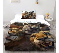3D Printed Lion Family Quilt Cover Wild Land Animal Bedding Set 2Pcs Luxury Microfiber with Pillowcases,Hidden Zipper for Boys And Girls Single（135x200cm） Room Decor
