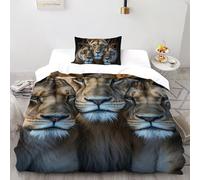 3D Printed Lion Family Quilt Cover Wild Land Animal Bedding Set 2Pcs Soft Microfiber with Pillowcases,Hidden Zipper for Boys And Girls Single（135x200cm） Idea