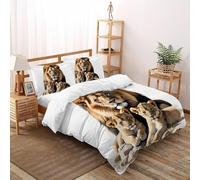 3D Printed Lion Family Quilt Cover Wild Land Animal Bedding Set 3 Pieces Luxury Microfiber with Pillowcases,Hidden Zipper for Boys And Girls King（220x240cm） Room Decor