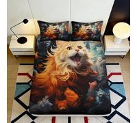 3D Printed Lion Fitted Sheet Microfiber Deep Pocket Full Wrap Bedding Set Non-Slip Lion Mattress Fitted Cover Washable for Adult Bedroom 90x200x25cm