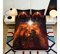 3D Printed Lion Galaxy Fitted Sheet Microfiber Deep Pocket Bedroom Bedding Set Lion Theme Mattress Fitted Cover Non-Slip Machine Washable 180x200x25cm