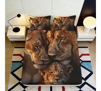 3D Printed Lion Pattern Fitted Sheet Microfiber Deep Pocket Non-Slip Bedding Lion Mattress Fitted Cover Full Wrap for Adults Teens 90x200x25cm