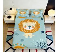 3D Printed Lion Pattern Fitted Sheet Microfiber Deep Pocket Non-Slip Bedroom Bedding Lion Mattress Fitted Cover Full Wrap Washable for Adults Teens 90x200x25cm
