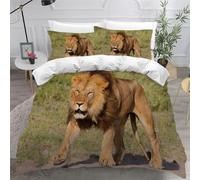 3D Printed Lion Single Duvet Cover Set 3 Piece Microfibre Bedding Set Wildlife Quilt Cover 150x200 cm with 2 Pillowcases 50x75 cm and Zipper Closure k.1410