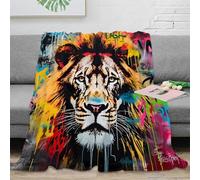 3D Printed lion street art Couch Blanket Microfiber Warm Soft Bedding Cosy vibrant urban graffiti Fluffy Blanket Wrinkle Resistant for Young Adults Renters Apartment Dwellers 40x50inch(100x130cm)
