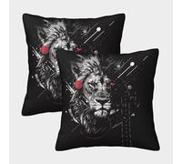 3D Printed Lion Throw Pillow Covers Animal Throw Pillow Case Garden Cushion Super Soft Pack of 2 for Home Couch Sofa Decorative, Gifts 50x50cm
