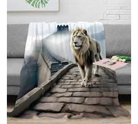 3D Printed Lion walking Lounge Throw Microfiber Warm Cosy Bedding Soft Mystical mountain scene Living Room Throw Anti Static Fade Resistant for Kids Adults Families 80×90inch(200x230cm)