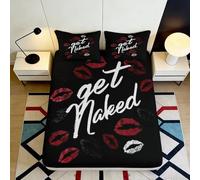 3D Printed Lip Kiss Fitted Sheet Microfiber Soft Black Red Typography Bed Cover Non Slip Mattress Protector Bedroom Decor 90x200x25cm