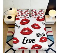 3D Printed lips pattern Fitted Sheet, Microfiber soft touch, wrinkle resistant, easy care, bed cover for bedroom, apartment bedding, anti-slip, washable, modern decor, 180x200x25cm