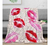 3D Printed Lipstick kiss marks Bed Blanket Microfiber Ultra Soft Warm Bedding vintage romantic Sofa Throw Anti Static No Shedding for Teens Young Adults Apartment Renters 80×90inch(200x230cm)