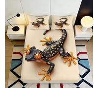 3D Printed Lizard Animal Fitted Sheet Microfiber Soft Anti-Slip Gecko Bed Cover for Bedroom Dorm Mattress Decor 90x200x25cm