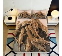 3D Printed Lizard Gathering Fitted Sheet Microfiber Reptile Pattern Bed Cover Anti-Slip Machine Washable Bedroom Decor 90x200x25cm