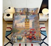 3D Printed London City Fitted Sheet Microfiber Deep Pocket Non-Slip Elastic Hem London Mattress Fitted Cover for Bedroom 180x200x25cm