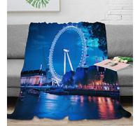 3D Printed London Eye night All Season Blanket Soft Warm Bedding Breathable cityscape illuminated Bed Blanket Wrinkle Resistant for Young Adults Renters Apartment Dwellers 40x50inch(100x130cm)