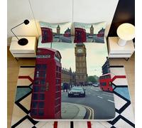 3D Printed London Red Telephone Booth Fitted Sheet Microfiber Decorative Big Ben Bed Cover for Bedroom Guest Room Easy Care 90x200x25cm