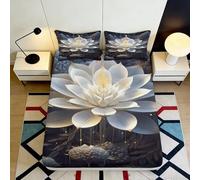 3D Printed Lotus Fitted Sheet Microfiber Deep Pocket Non-Slip Lotus Mattress Fitted Cover Full Wrap Washable Bedding for Adults Teenagers 200x200x25cm