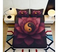 3D Printed Lotus Yin Yang Fitted Sheet Microfiber Deep Pocket Non-Slip Bedding Set Lotus Yin Yang Mattress Fitted Cover Washable Bedroom for Adults 120x200x25cm