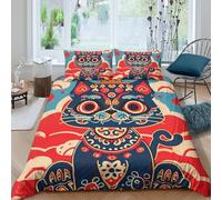 3D Printed Lucky Cat Duvet Cover Microfiber Soft Breathable Oriental Art Bedding Set with 2 Pillowcases for Bedroom Decor Single（135x200cm）