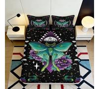 3D Printed Lunar Moth Microfiber Fitted Sheet Deep Pocket Non-Slip Bedroom Bedding Wrap Moth Mattress Fitted Cover Washable for Adults 140x200x25cm