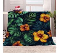 3D Printed Lush Green Leaves Flannel Fleece Blanket （270GSM） Rich Tropical Atmosphere Super Cozy 150x200 cm Double Size Fade Resistant Home Decor Gift - Machine Washable