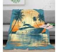 3D Printed Luxury yacht Living Room Throw Microfiber Soft Warm Bedding Breathable Tropical sunset Cozy Throw Blanket for Housewarming New Homeowners 40x50inch(100x130cm)