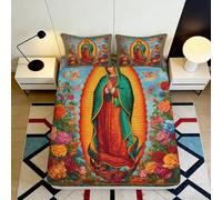 3D Printed Madonna Floral Fitted Sheet Microfiber Deep Pocket Non-Slip Bedroom Bedding Madonna Mattress Fitted Cover Washable 90x200x25cm