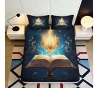 3D Printed Magic Book Fitted Sheet Microfiber Deep Pocket Non-Slip for Adults Bedroom Bedding Magic Style Mattress Fitted Cover Washable 120x200x25cm
