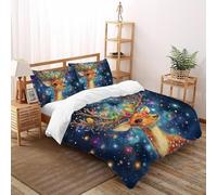 3D Printed Magic Deer Duvet Cover Wild Land Animal Bedding Set 3Pcs Luxury Microfiber with Pillowcases,Hidden Zipper for Boys And Girls Super King（260x220cm） Room Decor