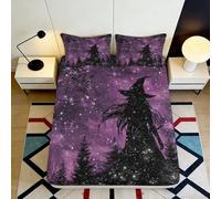 3D Printed Magic Forest Fitted Sheet Microfiber Non-Slip Deep Pocket Night Sky Mattress Fitted Cover Washable Bedding Set 160x200x25cm
