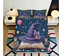 3D Printed Magic Hat Fitted Sheet Microfiber Soft Breathable Wizard Book Bed Cover for Bedroom Dorm Decor Protection 90x200x25cm