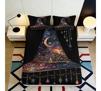 3D Printed Magic Night Fitted Sheet Microfiber Deep Pocket Bedroom Bedding Magic Night Mattress Fitted Cover Non-slip 140x200x25cm