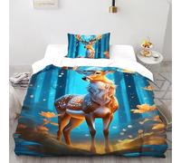 3D Printed Magic Stag Quilt Cover Wild Land Animal Bedding Set 2 Pieces Soft Microfiber with Pillowcases,Hidden Zipper for Boys And Girls Single（135x200cm） Room Decor